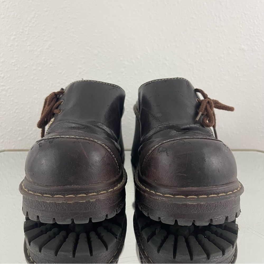 L.E.I. Vintage Y2K Brown Faux Leather Chunky Platform Lace Up Heeled Mule Shoes - Picture 8 of 12